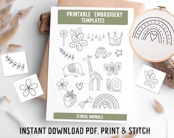 Floral Animals Embroidery Pattern: DIY Clothes & Bags (PDF Download)