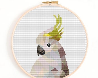 Cockatoo Cross Stitch Pattern: Exotic Bird Embroidery, hoop art (PDF Chart)