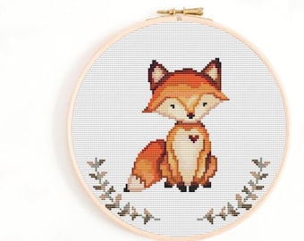 Baby Fox Cross Stitch Pattern: Woodland Nursery Decor, wall decor (PDF template)