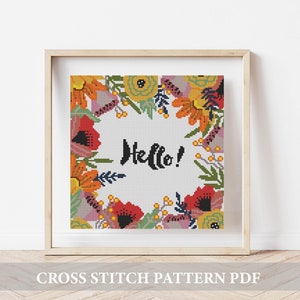 CROSS STITCH quote pattern, Housewarming Cross Stitch Pdf, Embroidery Hoop Art, Instant Download, modern cross stitch pattern,Floral pattern