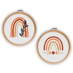 Moon Phase Cross Stitch, rainbow Cross Stitch, modern Cross Stitch, boho Cross Stitch Pattern, rainbow embroidery, cross stitch chart, plant