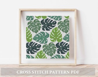 Monstera Leaf Cross Stitch Pattern: Modern Botanical Chart (PDF Pattern)