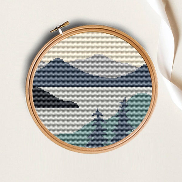 Mountains cross stitch pattern Landscape,Contemporary cross stitchBoho abstract landscape Cross stitch Pattern, Cross Stitch Pattern PDF