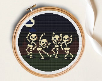 Scheletri di Halloween - Schema punto croce: Decorazione "Dolcetto o scherzetto", modello stampabile (PDF)