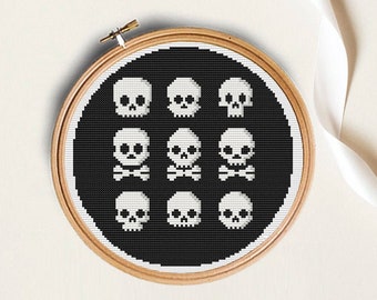 Halloween Skulls Cross Stitch Pattern, relaxing craft (Instant Download PDF)