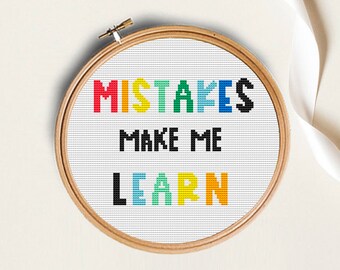 Mistakes make me learn cross stitch, quote pattern, colorful cross stitch pattern, embroidery kids, embroidery pattern, nursery cross stitch