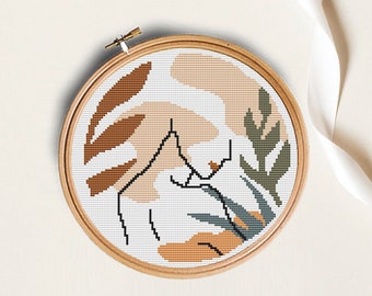 Boho faces Modern Hand embroidery pattern, Modern cross stitch pattern PDF,Abstract cross stitch pattern,Needlepoint Chart,Home cross stitch