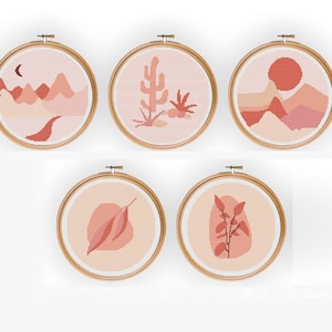 Set Landscape Cross Stitch Pattern PDF, neutral colors, Counted Cross Stitch Chart Nature Xstitch Design Cactus Hoop Embroidery pdf pattern