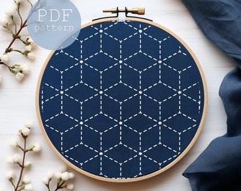Sashiko Embroidery Pattern: Japanese Geometric Sampler (PDF Download)