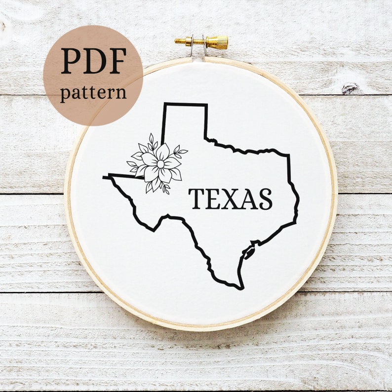Texas Map Hand Embroidery Pattern: Floral State Design, Printable ...