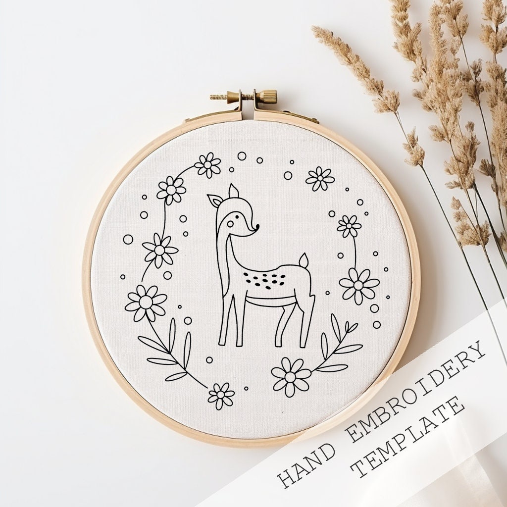 Broderie Main Ancienne Crewel – Cerf En Forêt Décoratif 27x15, Style Floral Fantaisiste