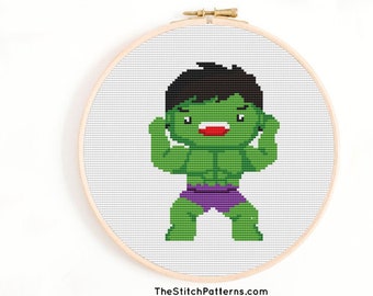 Hulk cross stitch, super hero cross stitch, Cross Stitch PDF Pattern, boys wall decor, count cross stitch pattern, Superhero nursery decor