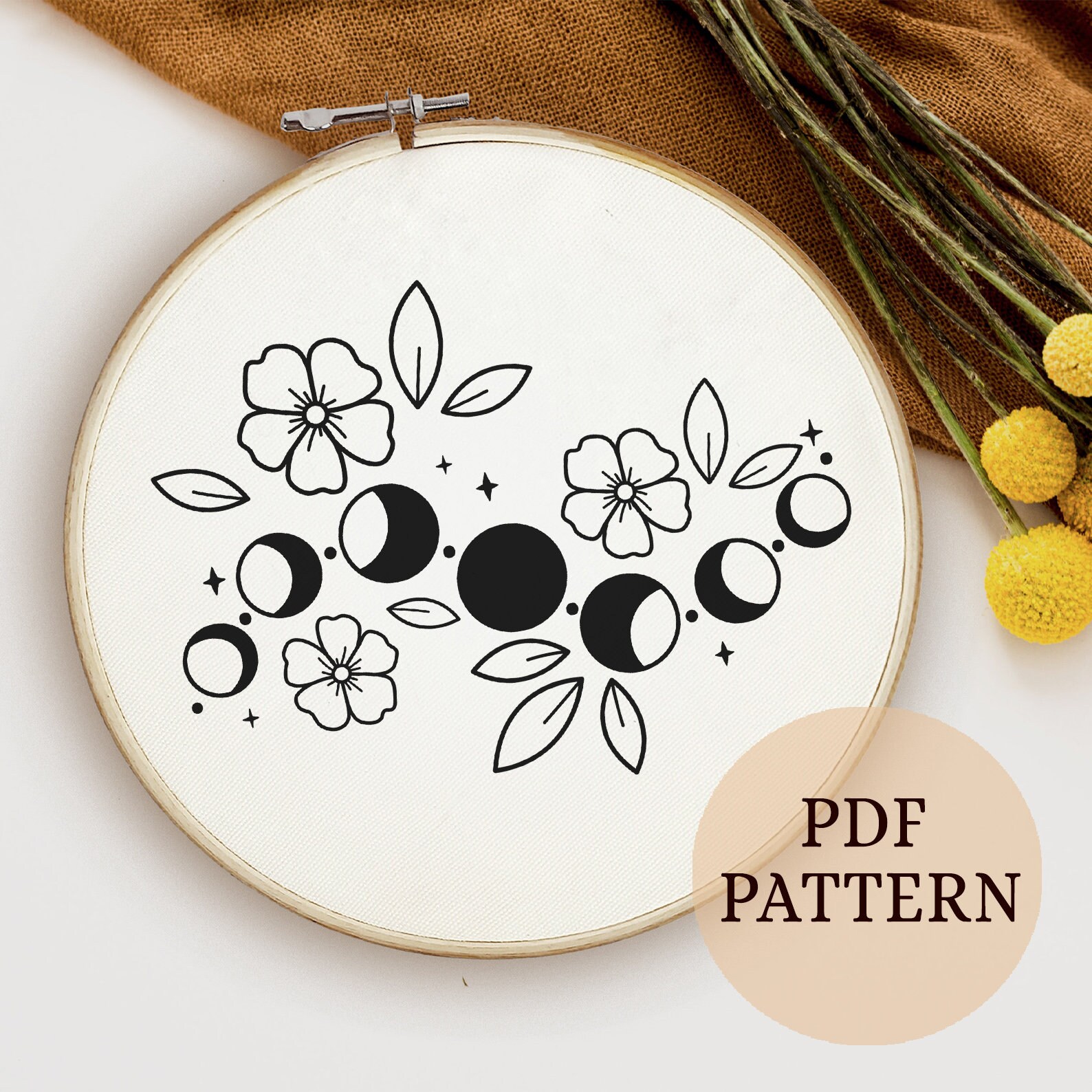 Moon Phases Hand Embroidery Pattern: Whimsical Celestial Design, Hoop ...
