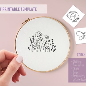 Wildflowers Embroidery, DIY embroidery, printable stick and stitch, handmade gifts, embroidery template, embroidery patterns, embroidery pdf image 3