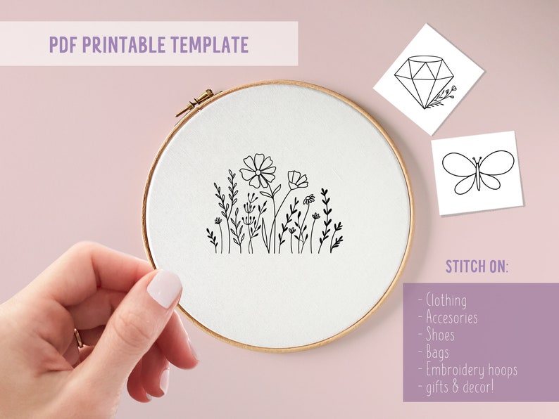 Wildflowers Embroidery, DIY embroidery, printable stick and stitch, handmade gifts, embroidery template, embroidery patterns, embroidery pdf image 3