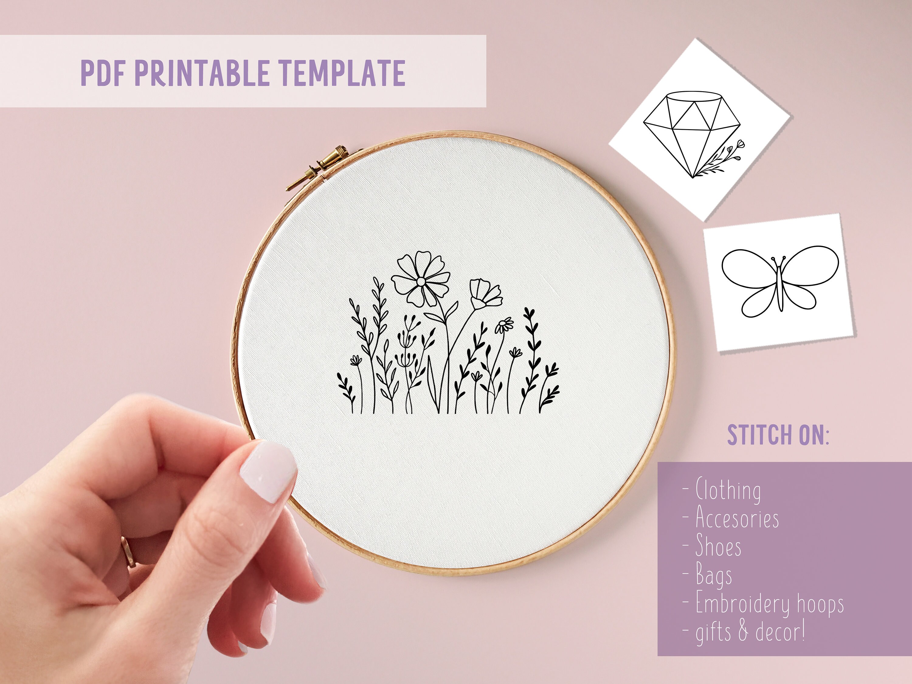Wildflowers Embroidery Pattern: Printable Stick and Stitch Template ...