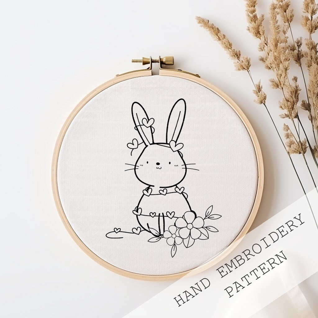 【CPGN STUDIO】Over thinking Rabbit Embroidery S/S T Rabbit Embroidery, Whimsical Embroidery, Cute Needlework