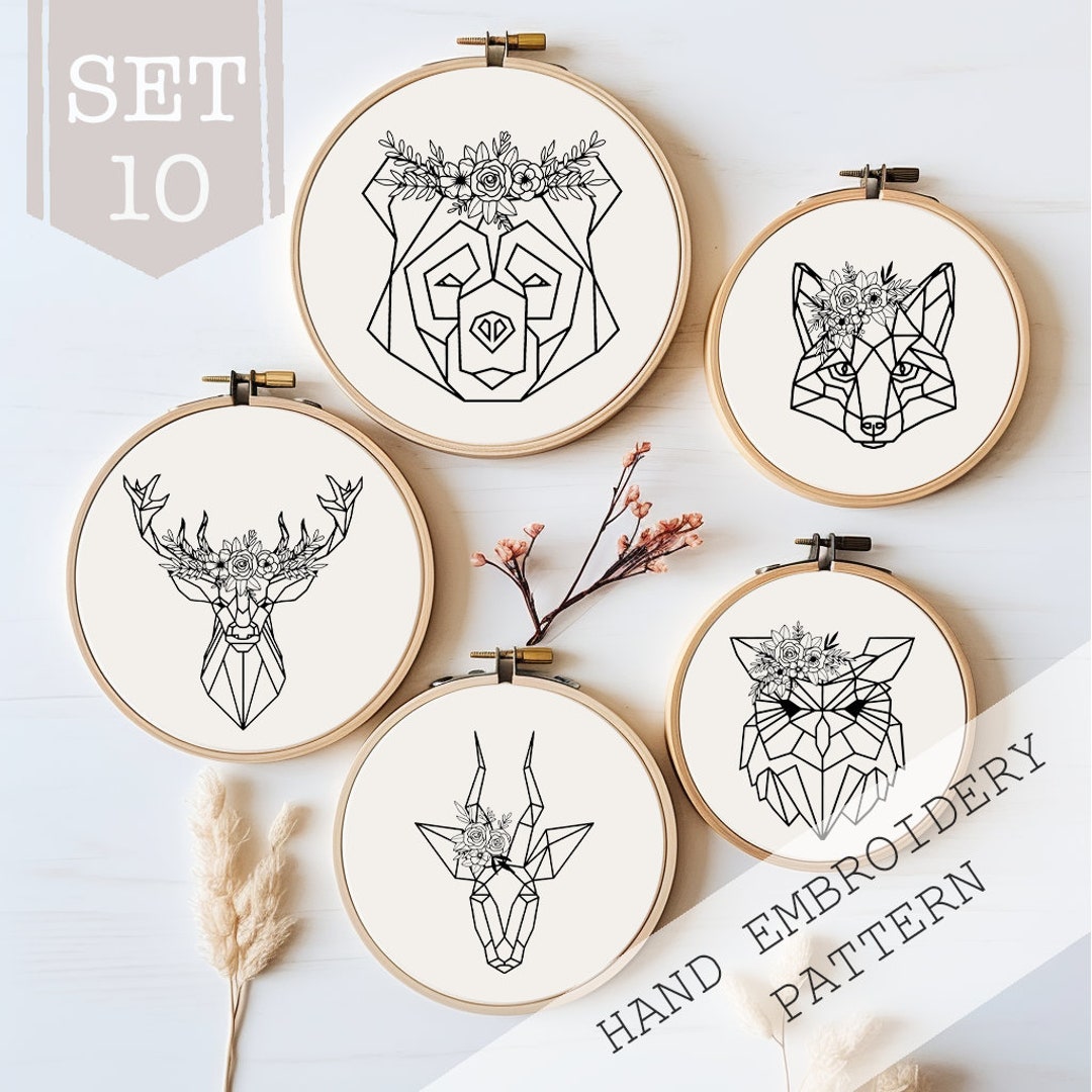 Geometric Floral Animals Embroidery Pattern: Set of 10, Needlework (PDF ...