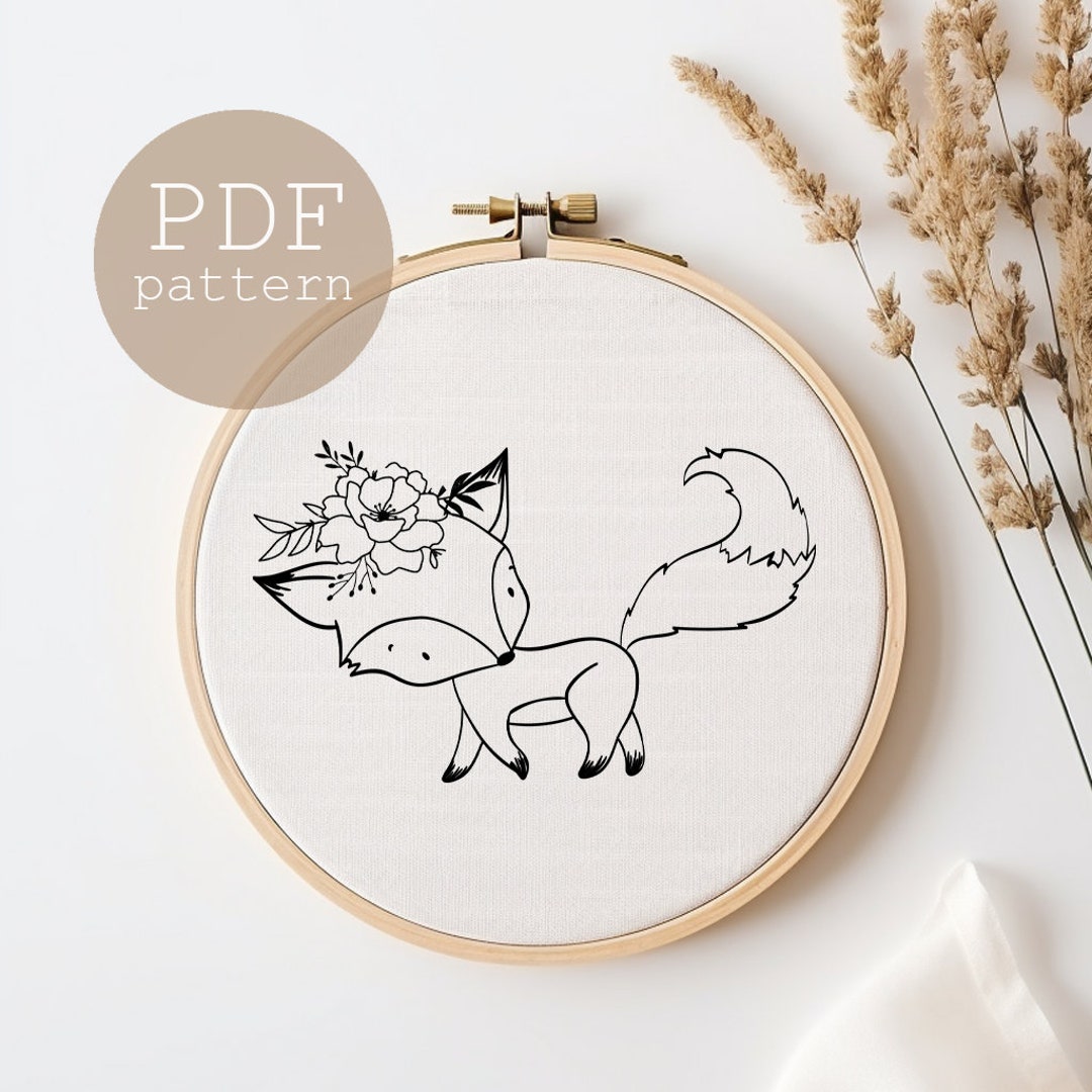 Fox Hand Embroidery Pattern Set of 3, Woodland Needlework, Minimalist ...