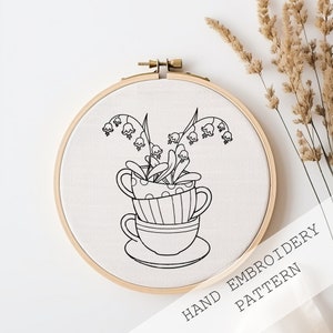 But First Tea Embroidery template, Needlepoint template, Cross Stitch template, spring Craft, Hand Embroidery,Creative Embroidery, tea lover