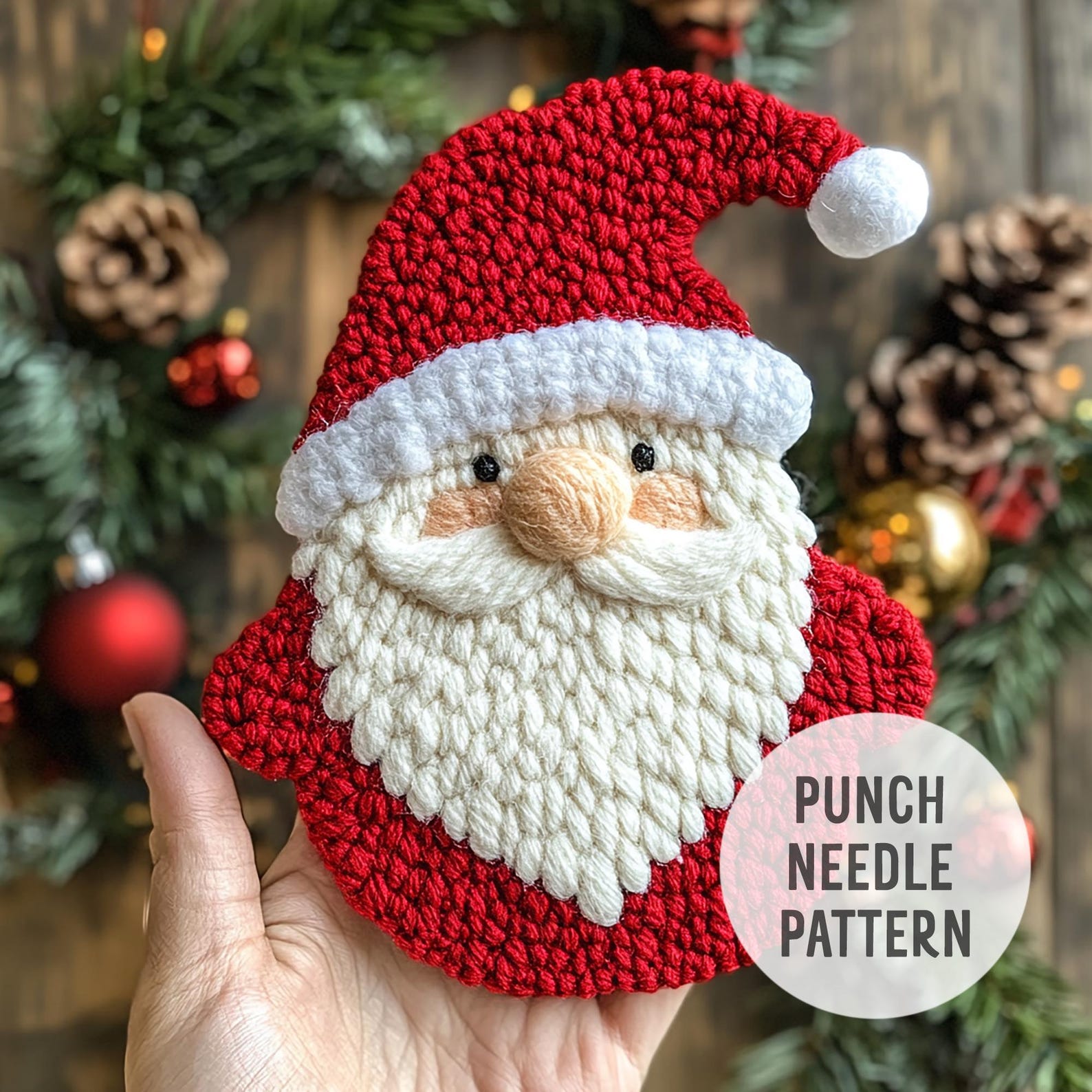 Santa Punch Needle Coaster Pattern: Holiday Winter Decor (PDF Pattern ...