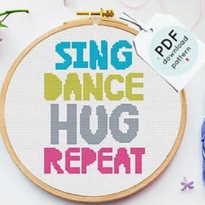 Chantez la danse, modèle de point de croix : décoration de chambre d'enfant moderne, art mural (Modèle PDF)