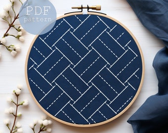 刺し子アルファベット刺繍パターン：ハンドステッチデザイン、PDF