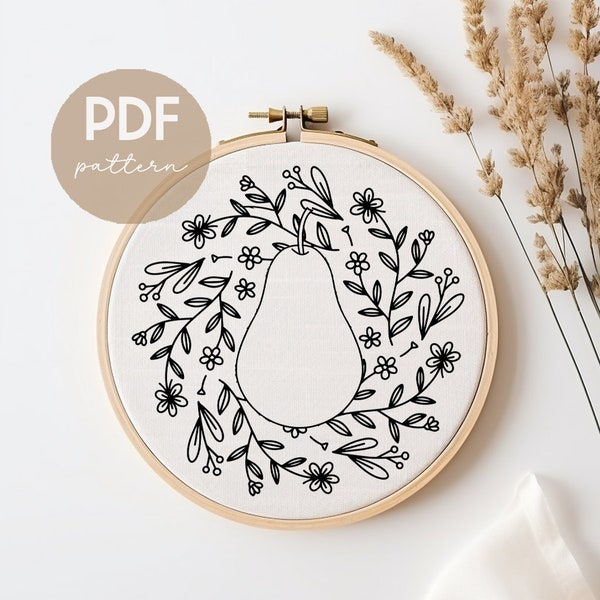 Fruit embroidery, Pear design, DIY stitching, Fruit and flower embroidery, Pear blossom, Embroidery project, Botanical motif, Creative art