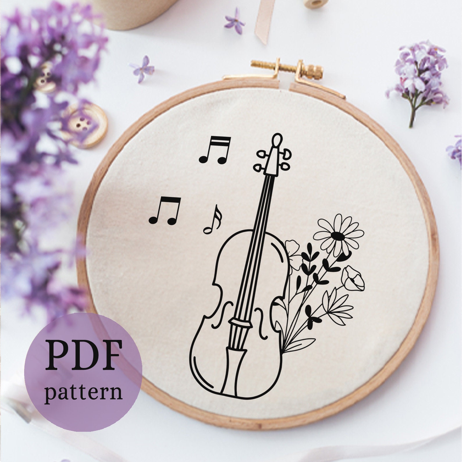 Embriodry Instruments Violin Flower Embroidery Pattern: Beginner Musical Instrument Design ...