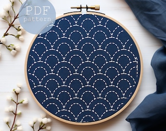 Sashiko Embroidery Pattern: Japanese Wave Sampler, minimalist (PDF Download)