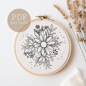 PDF Pattern Template ONLY, Beginners Floral Embroidery Pattern, Hand Embroidery, DIY Embroidery, Modern Embroidery, diy gift, cross stitch