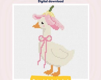 Goose Needlepoint Pattern | Digital PDF Chart | Cute Floral Bow Design | Beginner Friendly Wall Art