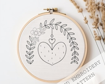 Floral Heart Hand Embroidery Pattern: Rainbow Template, hoop art (PDF Pattern)