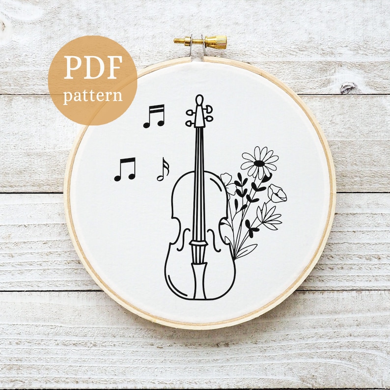 Violin Flower Embroidery Pattern: Beginner Musical Instrument Design ...