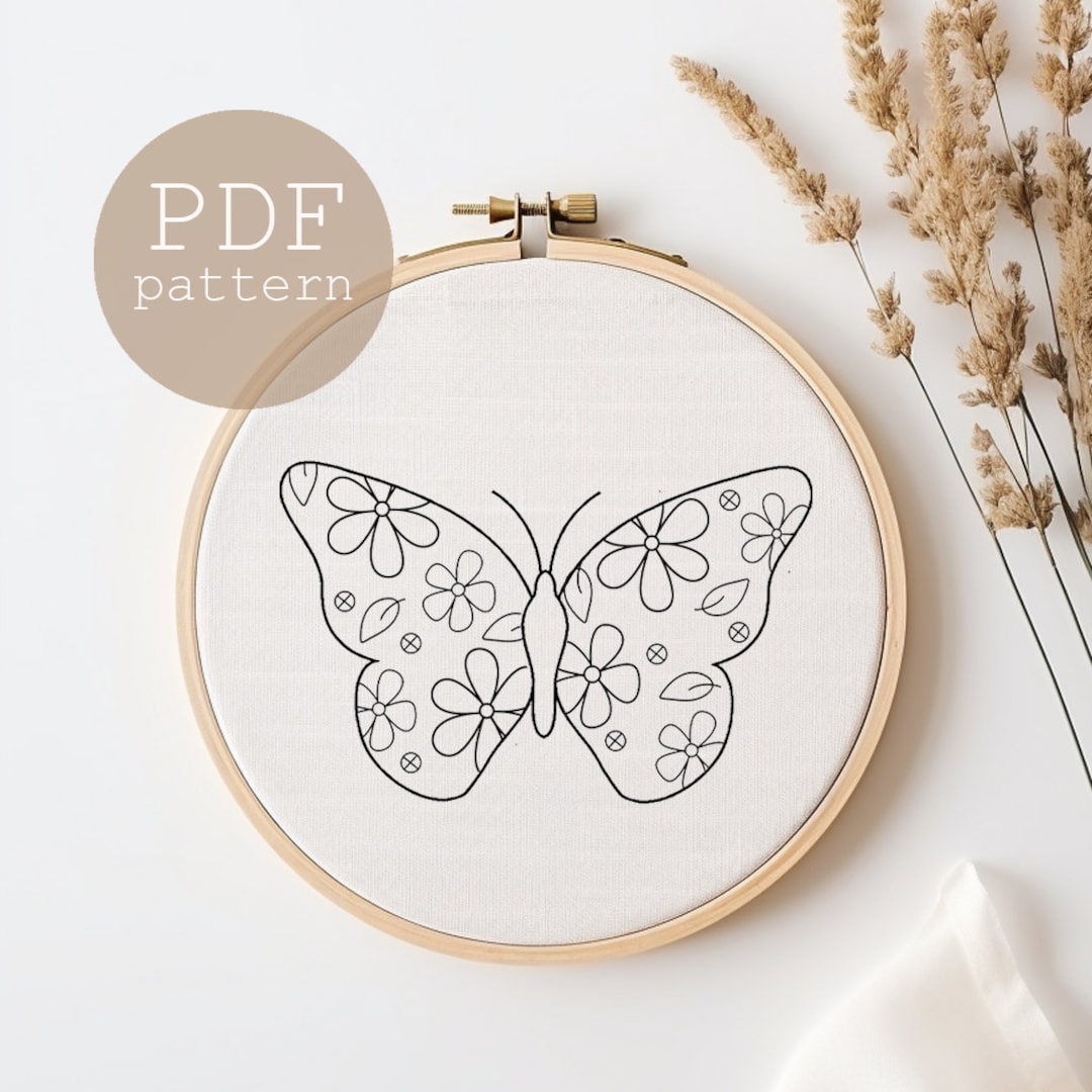 Butterfly Hand Embroidery Pattern, DIY Floral Butterfly Embroidery ...