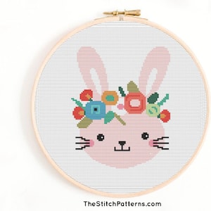 Bunny cross stitch pattern, rabbit cross stitch, floral bunny pattern, cross stitchcross stitch design, Bunny modern  cross stitch pattern