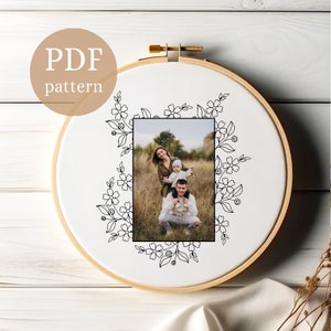 Tender flowers photo frame Hand embroidery pattern, Easy digital PDF frame, Instant download, floral pdf pattern, DIY Embroidery, DIY gift