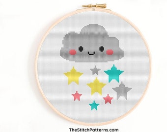 Cloud cross stitch pattern, Kids Cross Stitch Pattern -  Cute Cross Stitch Pattern - rainbow stars Cross Stitch,nursery cross stitch, kawaii