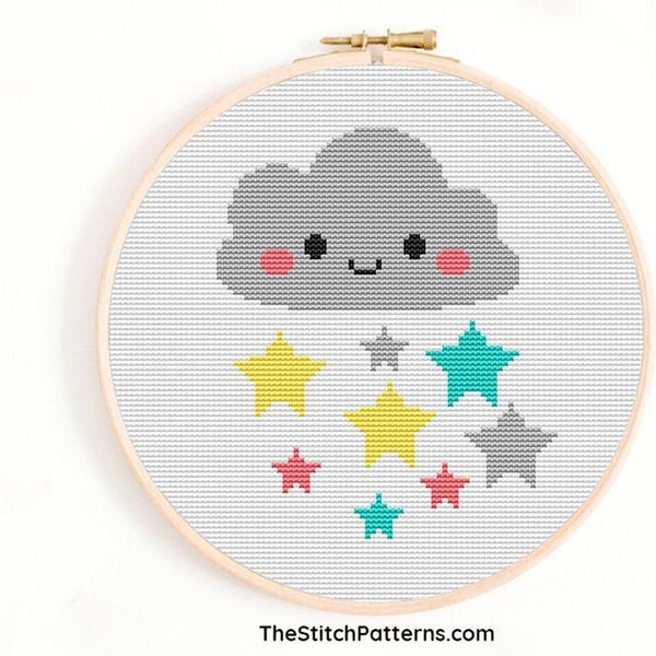 Cloud cross stitch pattern, Kids Cross Stitch Pattern -  Cute Cross Stitch Pattern - rainbow stars Cross Stitch,nursery cross stitch, kawaii