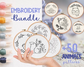 Animal Embroidery Pattern Bundle: Beginner Hand Embroidery Designs, easy craft  (Digital PDF)