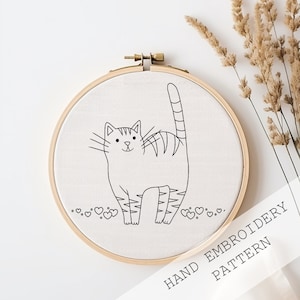 Cute cat pattern, Pdf Pattern, Cat Silhouette Embroidery PDF, Embroidery Pattern Pdf, Modern Hand Embroidery PDF Pattern, Kitty design