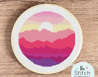 Sonnenuntergang Landschaft Kreuzstich-Muster Modernes Design (PDF)