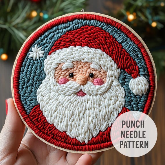 Santa Portrait Punch Needle Pattern: Christmas Yarn Art (PDF Pattern)