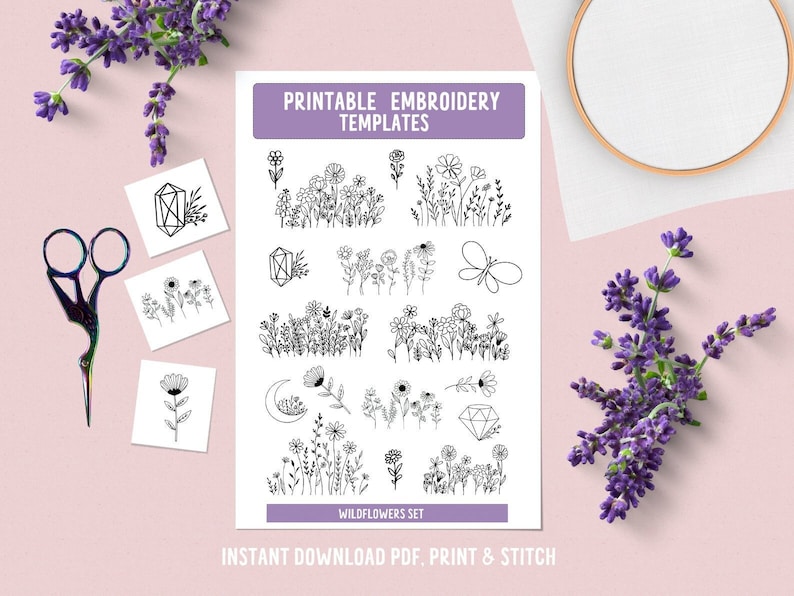 Wildflowers Embroidery, DIY embroidery, printable stick and stitch, handmade gifts, embroidery template, embroidery patterns, embroidery pdf image 2
