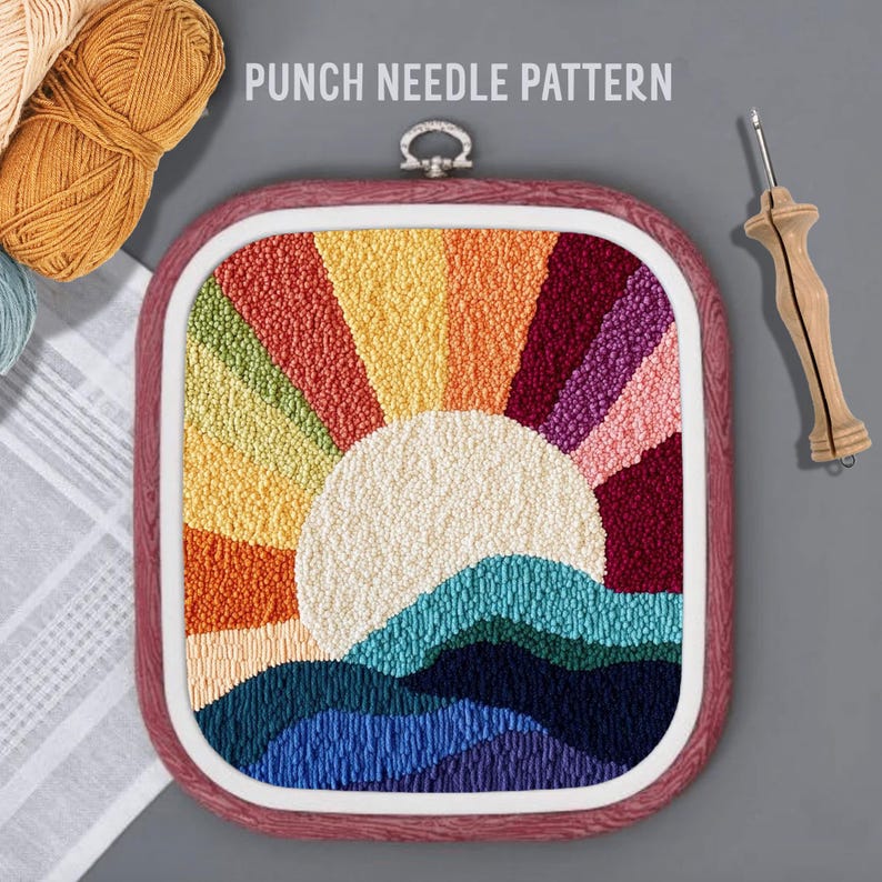 Sunset Landscape Punch Needle Pattern: Modern DIY Home Decor, Fiber Art ...