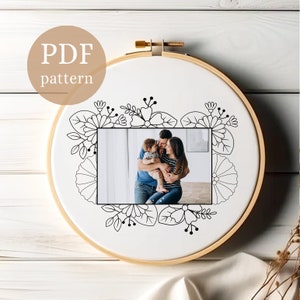 Photo frame Embroidery, Beginner Embroidery Pattern, Photo Frame 4x6 Embroidery, DIY Photo Frame, Christmas idea gift, Hand Embroidery Hoop