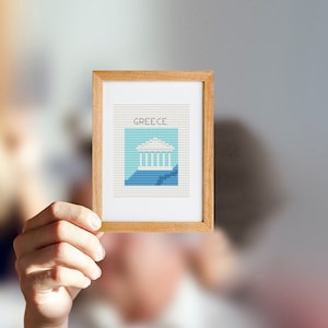 Mini schema punto croce Grecia, città punto croce, punto croce da viaggio, piccola mini arte, ricamo a mano Grecia, mini schema digitale