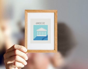 Greece Cross Stitch Pattern: Travel Embroidery Art (Digital Pattern)