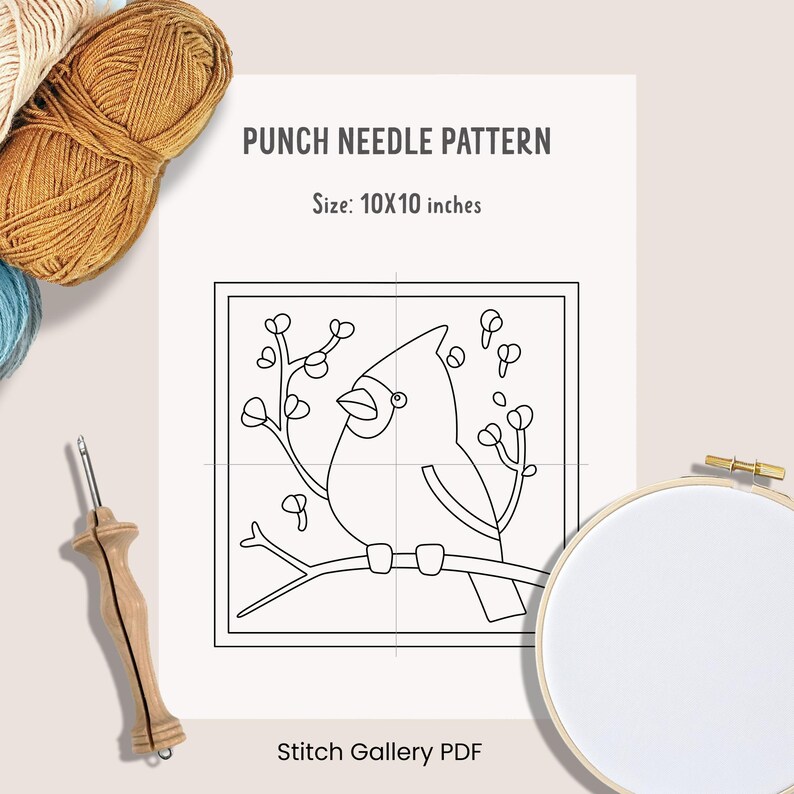 Grid Pattern Cardinal Red Cardinal Punch Needle Pattern: DIY Home Decor (PDF Pattern) - Etsy