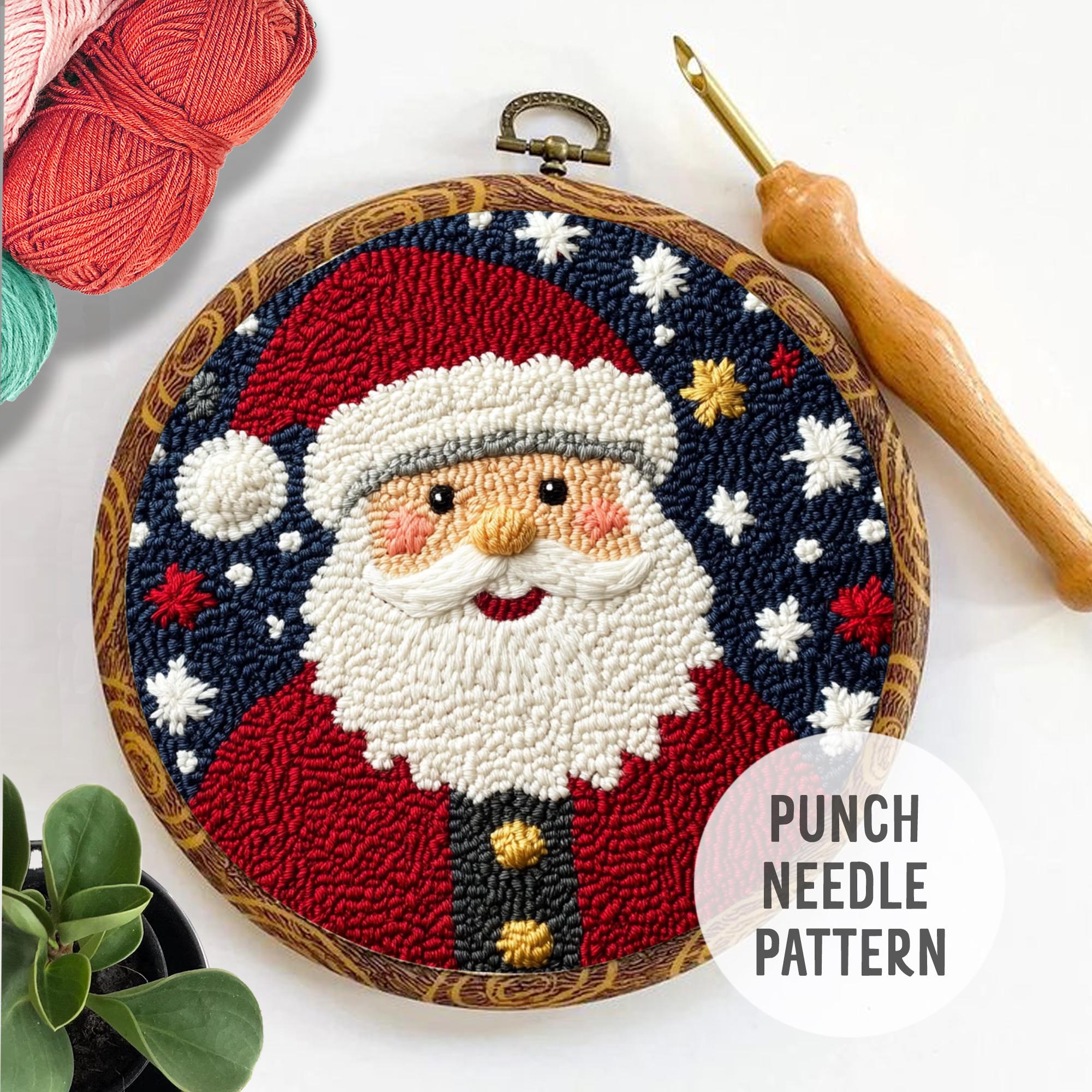Santa Claus Punch Needle Coaster Pattern: Christmas Holiday Decor ...